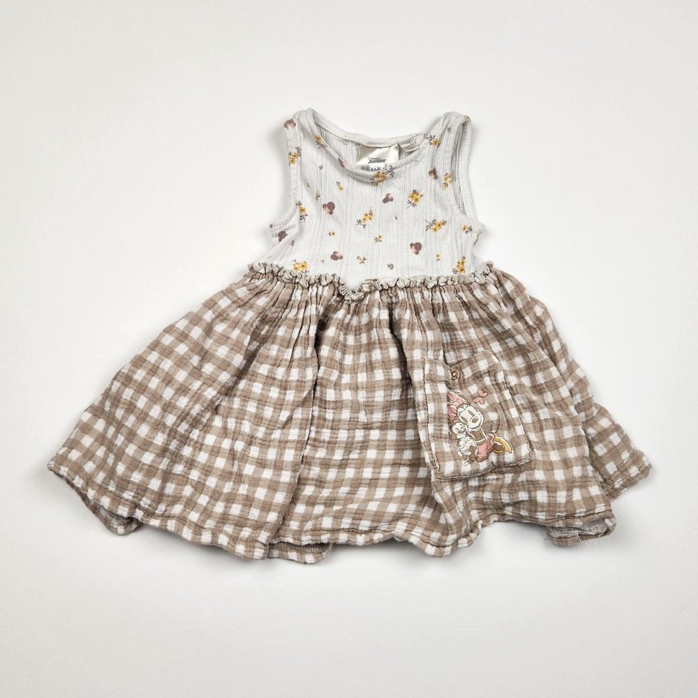 Disney Junior Minnie Mouse Pointelle Floral Plaid Sleeveless Dress sz 18m